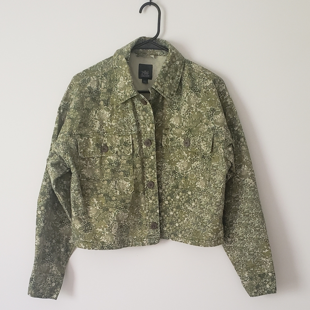 Green floral denim jacket